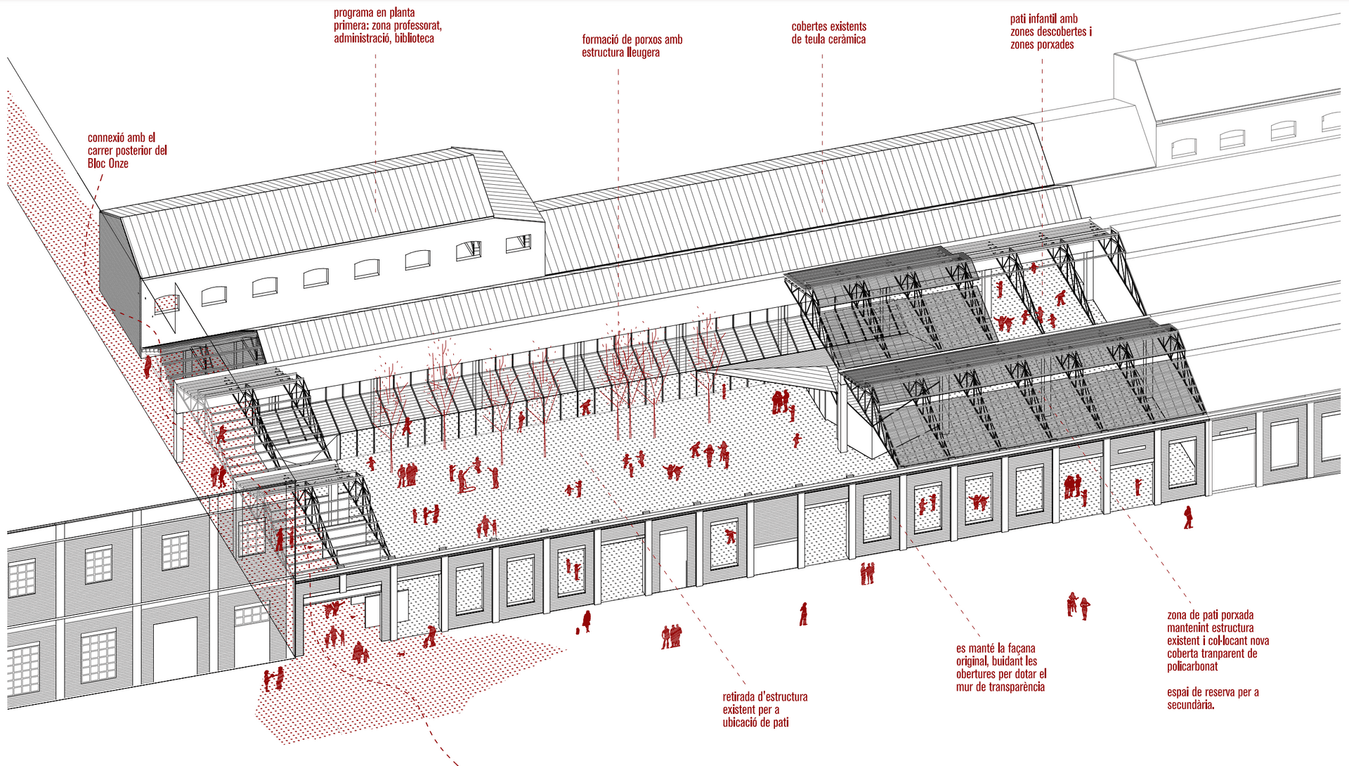 Vista isomètrica de la reproducció de l'edifici